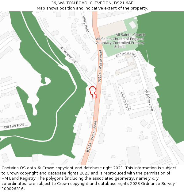 36, WALTON ROAD, CLEVEDON, BS21 6AE: Location map and indicative extent of plot