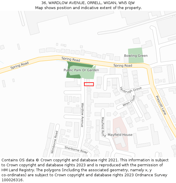 36, WARDLOW AVENUE, ORRELL, WIGAN, WN5 0JW: Location map and indicative extent of plot