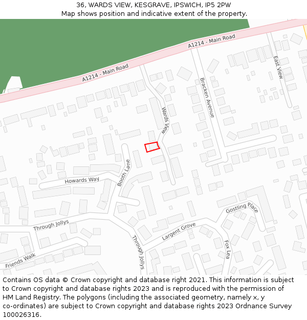 36, WARDS VIEW, KESGRAVE, IPSWICH, IP5 2PW: Location map and indicative extent of plot