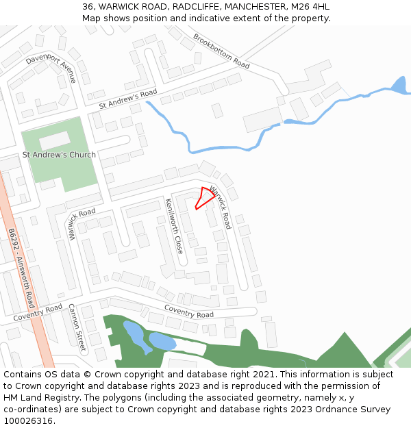 36, WARWICK ROAD, RADCLIFFE, MANCHESTER, M26 4HL: Location map and indicative extent of plot