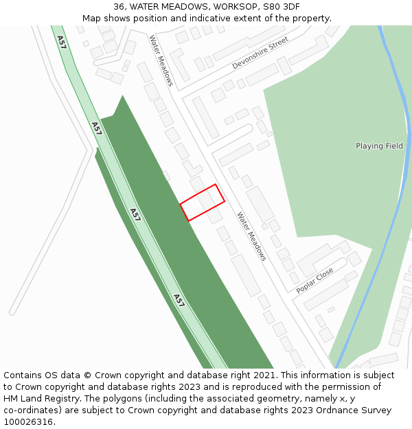 36, WATER MEADOWS, WORKSOP, S80 3DF: Location map and indicative extent of plot