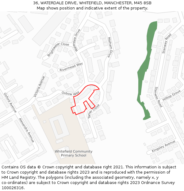 36, WATERDALE DRIVE, WHITEFIELD, MANCHESTER, M45 8SB: Location map and indicative extent of plot