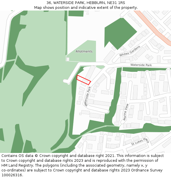 36, WATERSIDE PARK, HEBBURN, NE31 1RS: Location map and indicative extent of plot