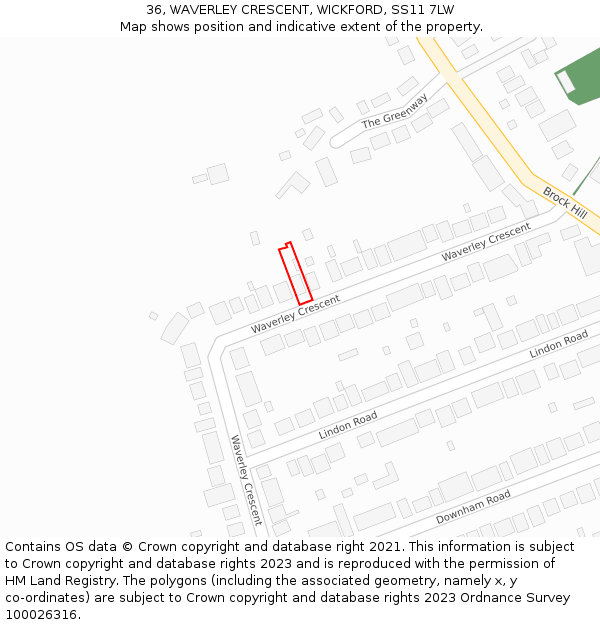 36, WAVERLEY CRESCENT, WICKFORD, SS11 7LW: Location map and indicative extent of plot