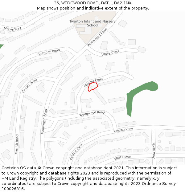 36, WEDGWOOD ROAD, BATH, BA2 1NX: Location map and indicative extent of plot