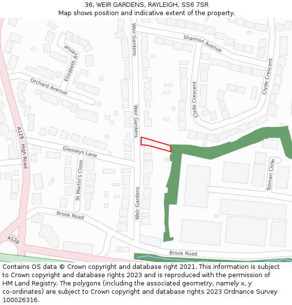 36, WEIR GARDENS, RAYLEIGH, SS6 7SR: Location map and indicative extent of plot
