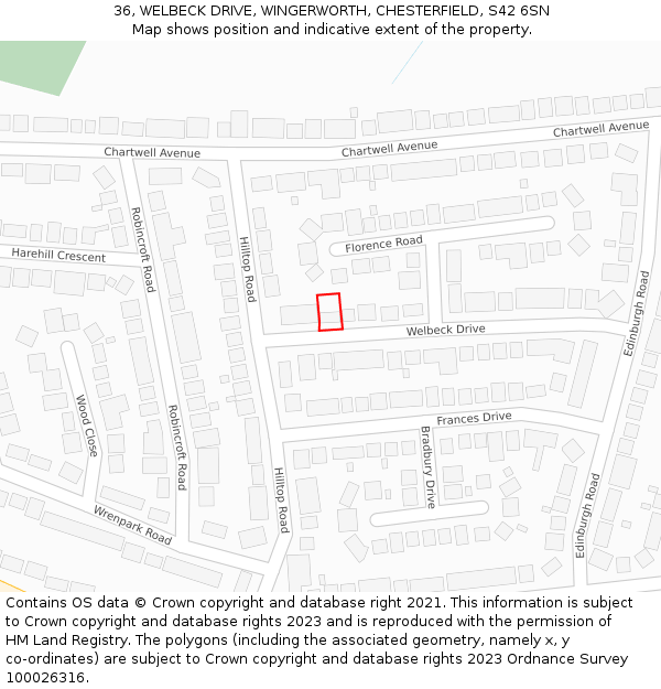 36, WELBECK DRIVE, WINGERWORTH, CHESTERFIELD, S42 6SN: Location map and indicative extent of plot