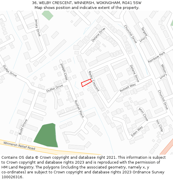 36, WELBY CRESCENT, WINNERSH, WOKINGHAM, RG41 5SW: Location map and indicative extent of plot