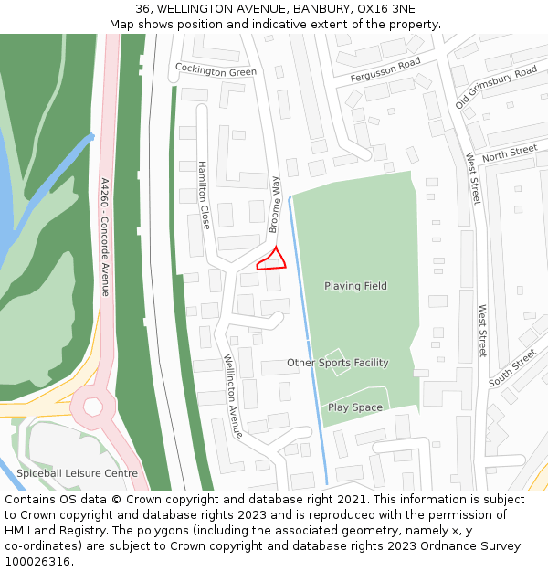 36, WELLINGTON AVENUE, BANBURY, OX16 3NE: Location map and indicative extent of plot