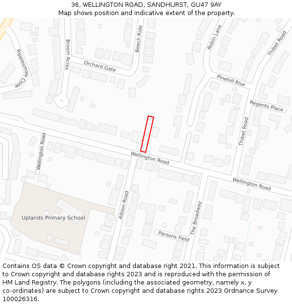 36, WELLINGTON ROAD, SANDHURST, GU47 9AY: Location map and indicative extent of plot