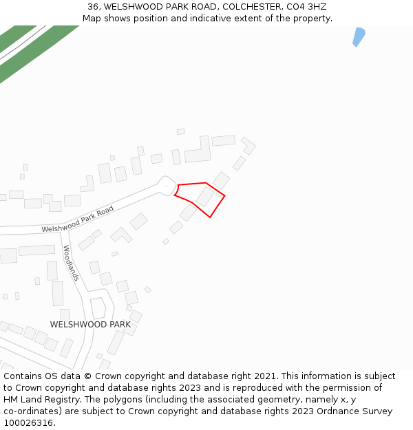 36, WELSHWOOD PARK ROAD, COLCHESTER, CO4 3HZ: Location map and indicative extent of plot