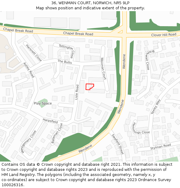 36, WENMAN COURT, NORWICH, NR5 9LP: Location map and indicative extent of plot