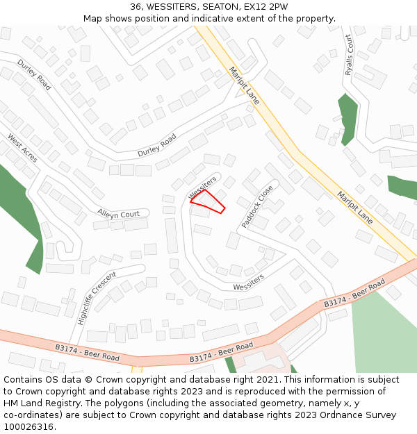 36, WESSITERS, SEATON, EX12 2PW: Location map and indicative extent of plot