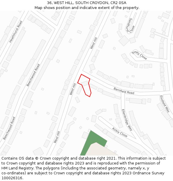 36, WEST HILL, SOUTH CROYDON, CR2 0SA: Location map and indicative extent of plot