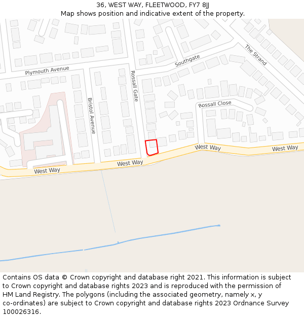 36, WEST WAY, FLEETWOOD, FY7 8JJ: Location map and indicative extent of plot