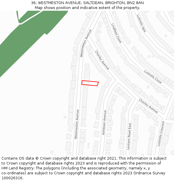 36, WESTMESTON AVENUE, SALTDEAN, BRIGHTON, BN2 8AN: Location map and indicative extent of plot