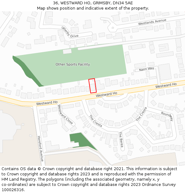 36, WESTWARD HO, GRIMSBY, DN34 5AE: Location map and indicative extent of plot