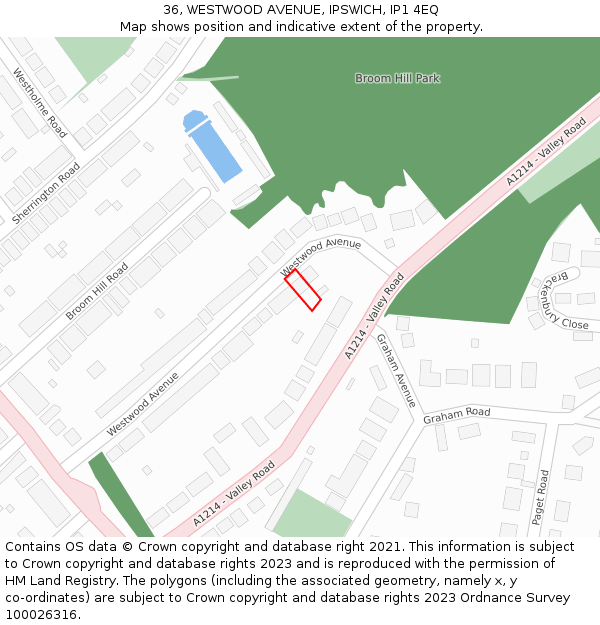 36, WESTWOOD AVENUE, IPSWICH, IP1 4EQ: Location map and indicative extent of plot