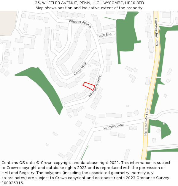 36, WHEELER AVENUE, PENN, HIGH WYCOMBE, HP10 8EB: Location map and indicative extent of plot
