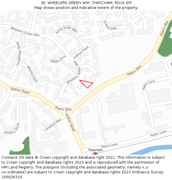 36, WHEELERS GREEN WAY, THATCHAM, RG19 4YF: Location map and indicative extent of plot