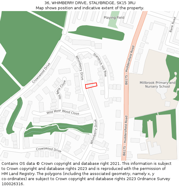 36, WHIMBERRY DRIVE, STALYBRIDGE, SK15 3RU: Location map and indicative extent of plot