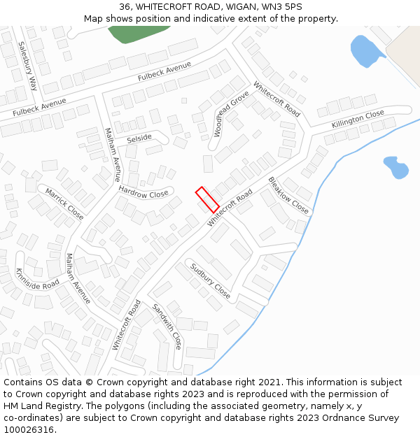 36, WHITECROFT ROAD, WIGAN, WN3 5PS: Location map and indicative extent of plot