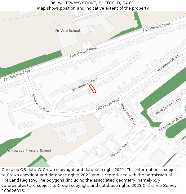 36, WHITEWAYS GROVE, SHEFFIELD, S4 8FL: Location map and indicative extent of plot