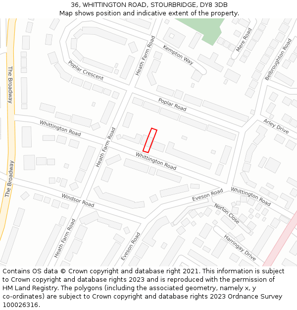 36, WHITTINGTON ROAD, STOURBRIDGE, DY8 3DB: Location map and indicative extent of plot