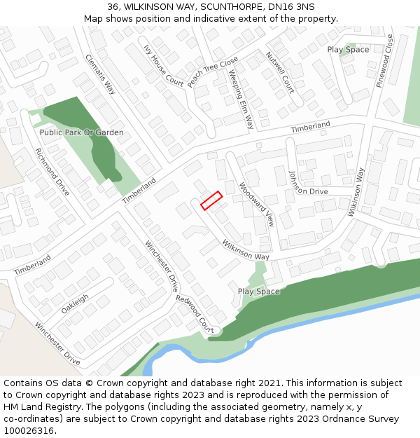 36, WILKINSON WAY, SCUNTHORPE, DN16 3NS: Location map and indicative extent of plot