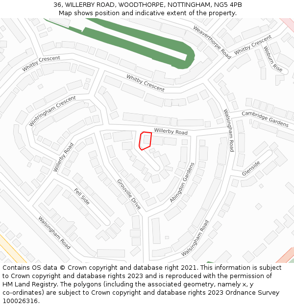 36, WILLERBY ROAD, WOODTHORPE, NOTTINGHAM, NG5 4PB: Location map and indicative extent of plot