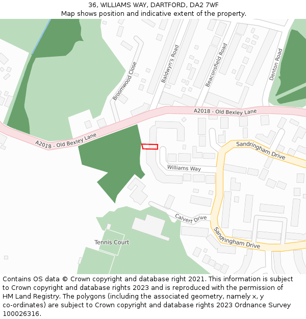 36, WILLIAMS WAY, DARTFORD, DA2 7WF: Location map and indicative extent of plot