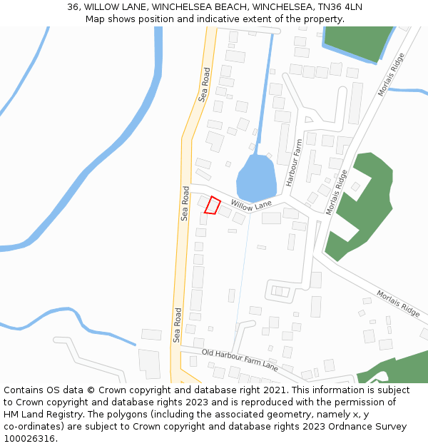 36, WILLOW LANE, WINCHELSEA BEACH, WINCHELSEA, TN36 4LN: Location map and indicative extent of plot