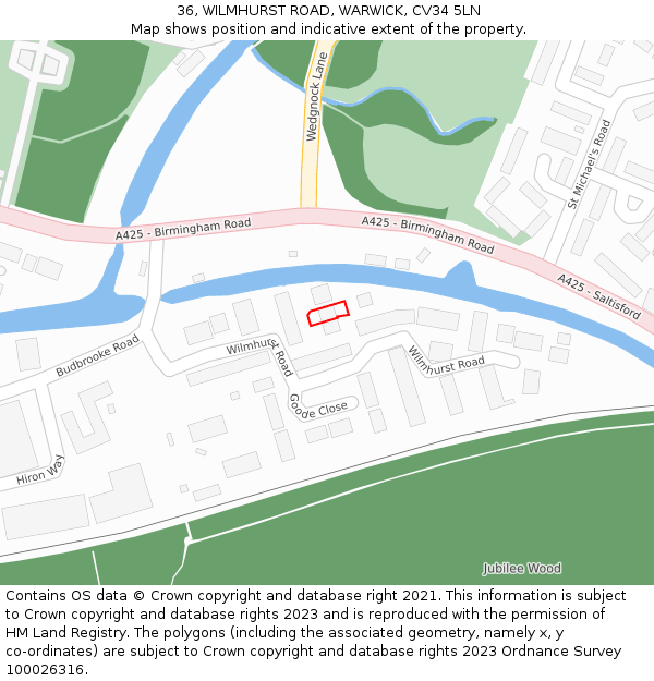 36, WILMHURST ROAD, WARWICK, CV34 5LN: Location map and indicative extent of plot