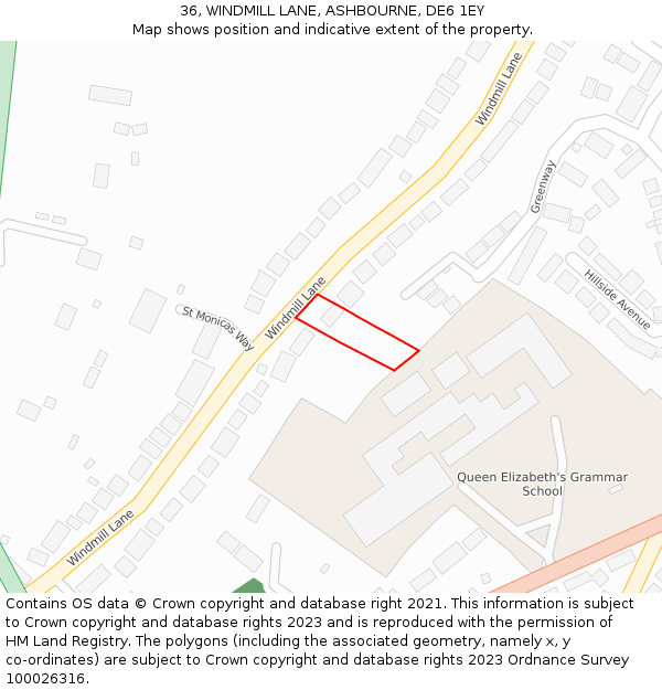 36, WINDMILL LANE, ASHBOURNE, DE6 1EY: Location map and indicative extent of plot