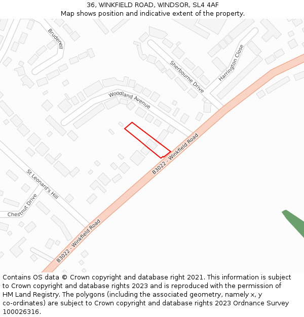 36, WINKFIELD ROAD, WINDSOR, SL4 4AF: Location map and indicative extent of plot