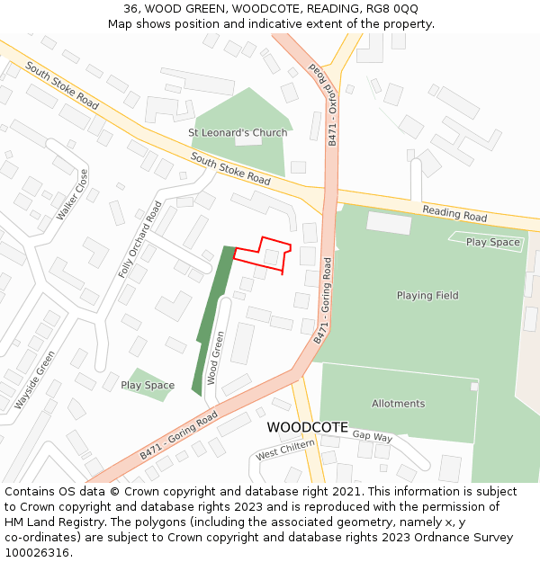 36, WOOD GREEN, WOODCOTE, READING, RG8 0QQ: Location map and indicative extent of plot