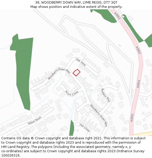 36, WOODBERRY DOWN WAY, LYME REGIS, DT7 3QT: Location map and indicative extent of plot
