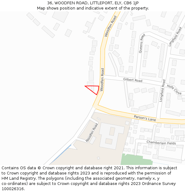 36, WOODFEN ROAD, LITTLEPORT, ELY, CB6 1JP: Location map and indicative extent of plot