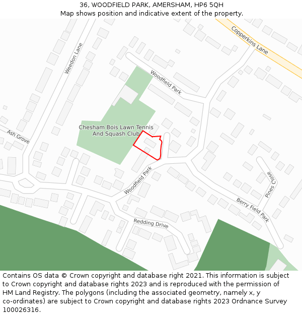 36, WOODFIELD PARK, AMERSHAM, HP6 5QH: Location map and indicative extent of plot