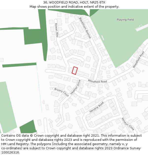 36, WOODFIELD ROAD, HOLT, NR25 6TX: Location map and indicative extent of plot