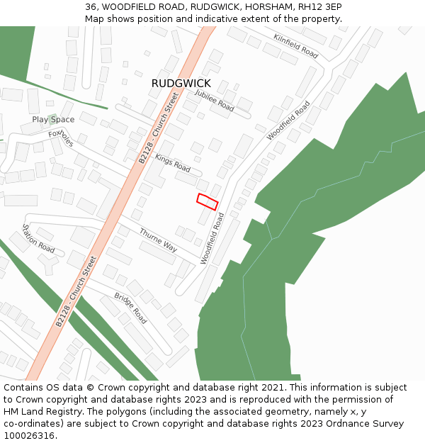 36, WOODFIELD ROAD, RUDGWICK, HORSHAM, RH12 3EP: Location map and indicative extent of plot