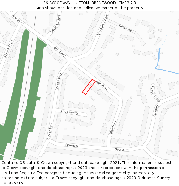 36, WOODWAY, HUTTON, BRENTWOOD, CM13 2JR: Location map and indicative extent of plot