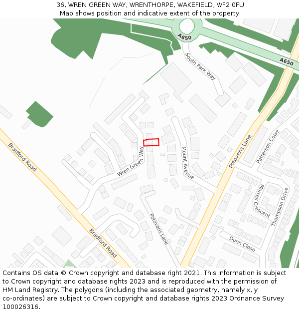 36, WREN GREEN WAY, WRENTHORPE, WAKEFIELD, WF2 0FU: Location map and indicative extent of plot