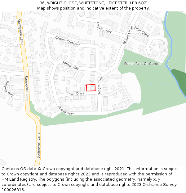 36, WRIGHT CLOSE, WHETSTONE, LEICESTER, LE8 6QZ: Location map and indicative extent of plot