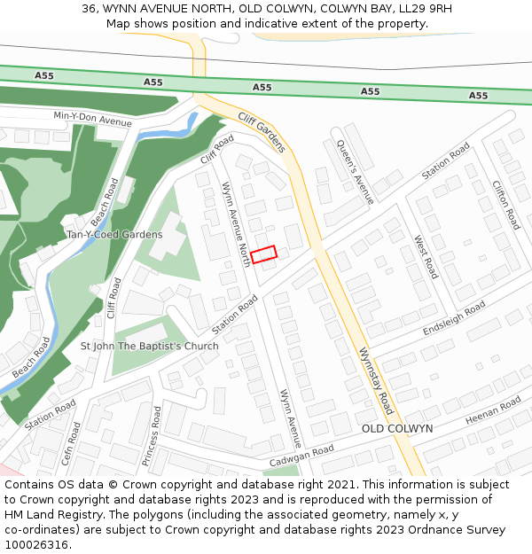 36, WYNN AVENUE NORTH, OLD COLWYN, COLWYN BAY, LL29 9RH: Location map and indicative extent of plot