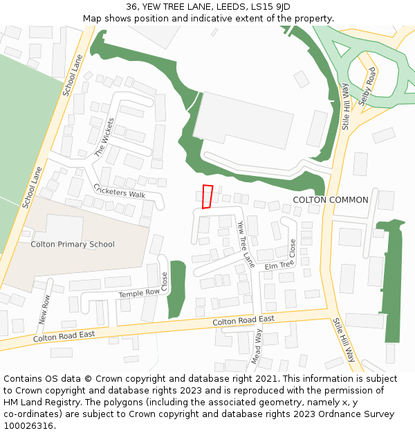 36, YEW TREE LANE, LEEDS, LS15 9JD: Location map and indicative extent of plot