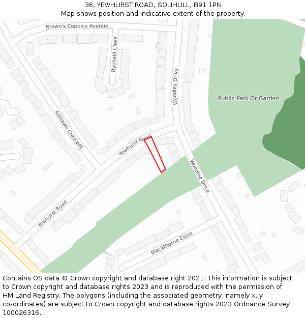 36, YEWHURST ROAD, SOLIHULL, B91 1PN: Location map and indicative extent of plot