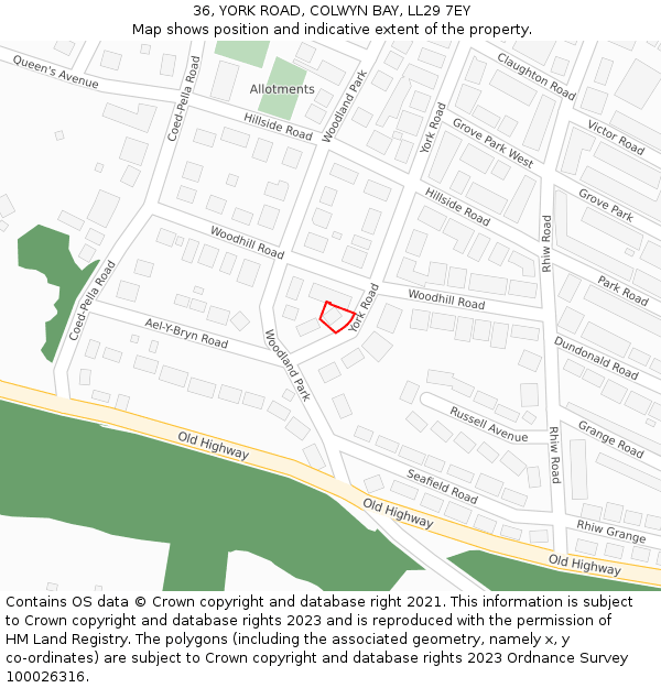 36, YORK ROAD, COLWYN BAY, LL29 7EY: Location map and indicative extent of plot