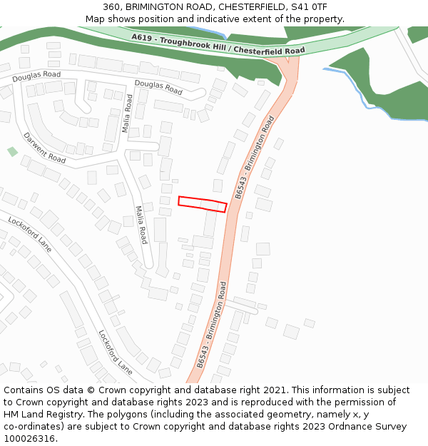 360, BRIMINGTON ROAD, CHESTERFIELD, S41 0TF: Location map and indicative extent of plot