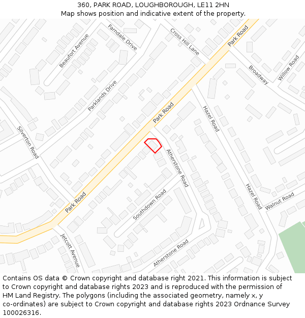 360, PARK ROAD, LOUGHBOROUGH, LE11 2HN: Location map and indicative extent of plot